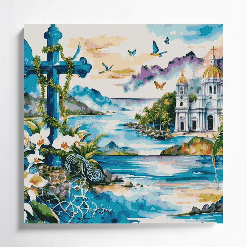 Art mural sur toile brun avec cités de villes Cebu, H 32 po x l 32 po