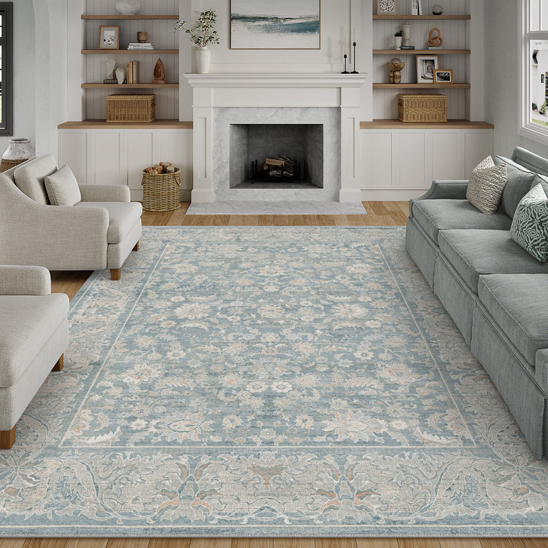 Tapis oriental lavable en machine Nestiva, Bleu, Rectangulaire 9 pi x 12 pi