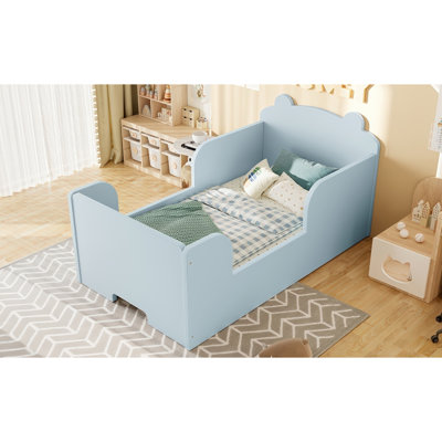 Structure de lit pour tout-petits, lit de bébé pour les garçons et les filles de 3 à 6 ans, lit pour tout-petits en forme d'ours, bleu