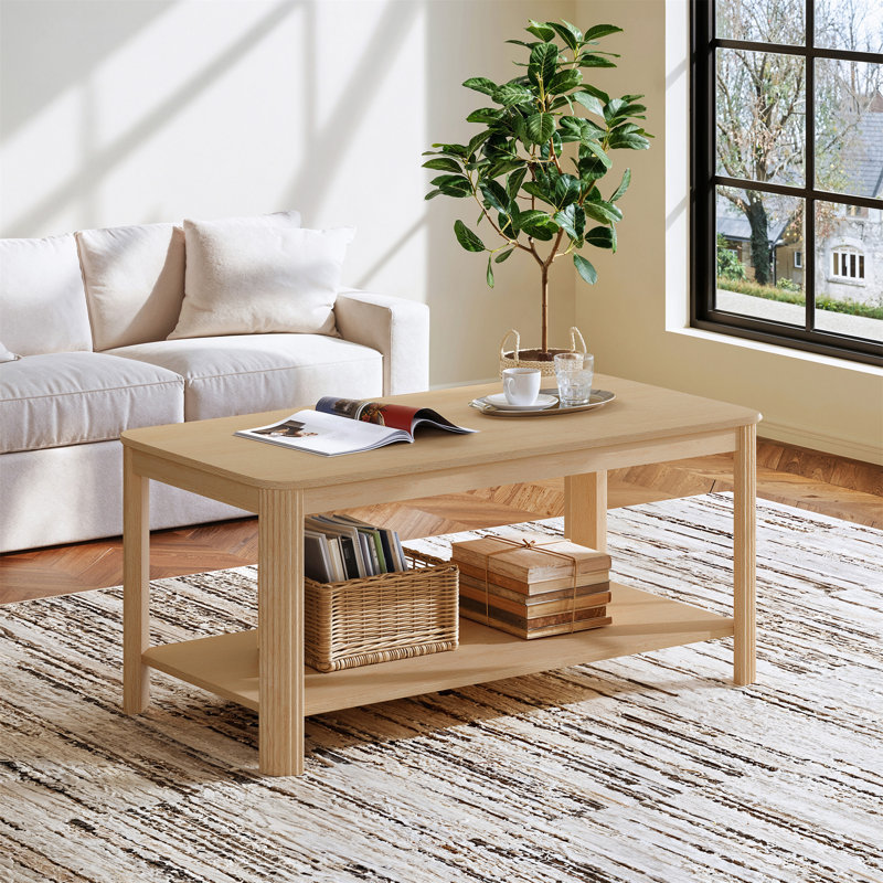 Table basse de coin en bois avec tablette de rangement Arc