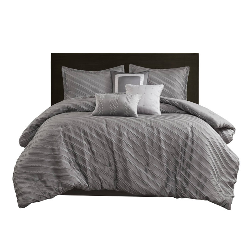 7 PCSSoft Bedding Sets, Gray, Queen Comforter + 6 Additional Pieces