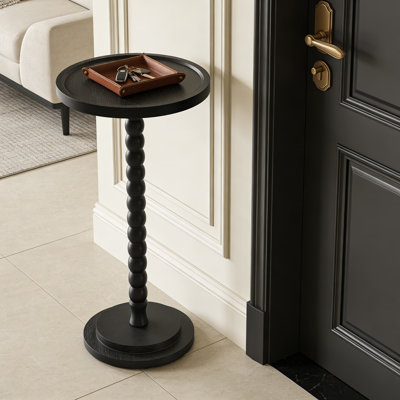 Table d'appoint ronde avec pieds en bois massif et base à piédestal stable, petite table à boissons pour le salon, la chambre à coucher, le canapé ou les coins, facile à assembler