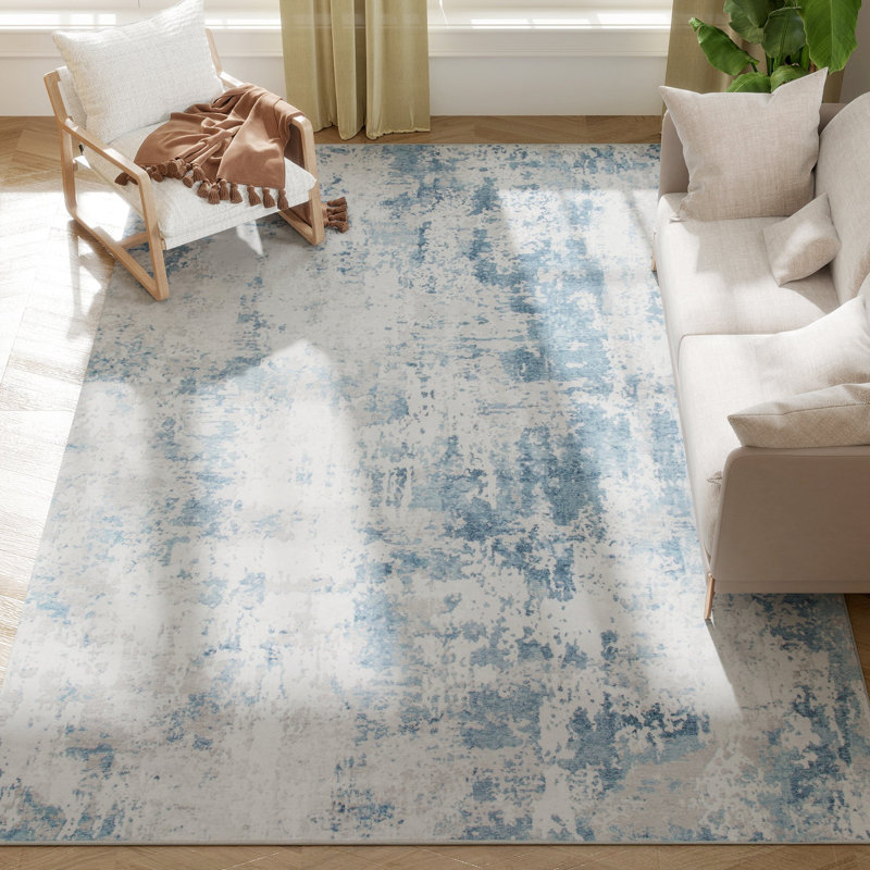 Area Rug , Machine Washable Rug, Non-Slip Modern Abstract Floor Cover Foldable Carpet for Living Room, Bedroom, Dining Room, Blue