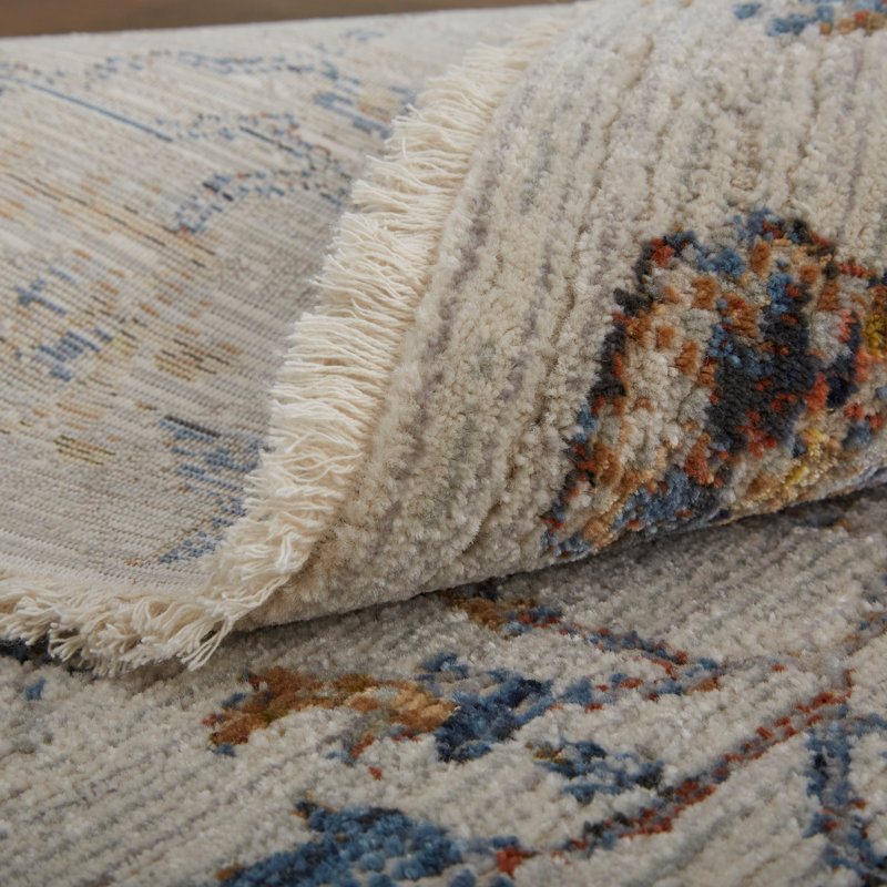 Tapis ivoire / bleu Benedetto Oushak, Rectangle 7 pi 10 po x 9 pi 6 po