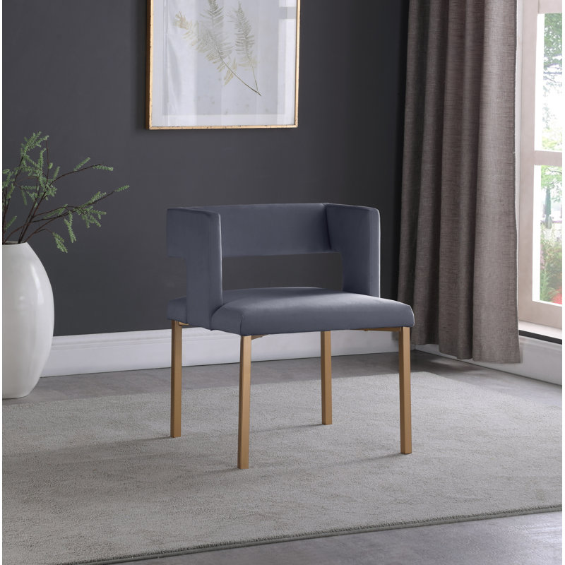 Fauteuil en velours Caleb, Velours gris, Or brossé