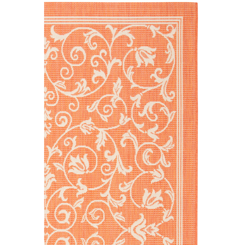 Tapis terre cuite / naturel à motif floral Arneshia, Rectangle 5 pi 3 po x 7 pi 7 po