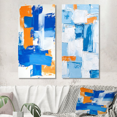 Blue and Orange Kinetic Energy I - Minimalism Wall Art Decor, Modern Abstract 2 Piece Wall Art Print