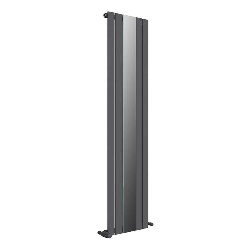 iBathUK Belgravia Vertical Single Slim Flat Mirrored Panel Radiator Anthracite Angled Valve-Grey, 1800cm H x 600cm W x 52cm D