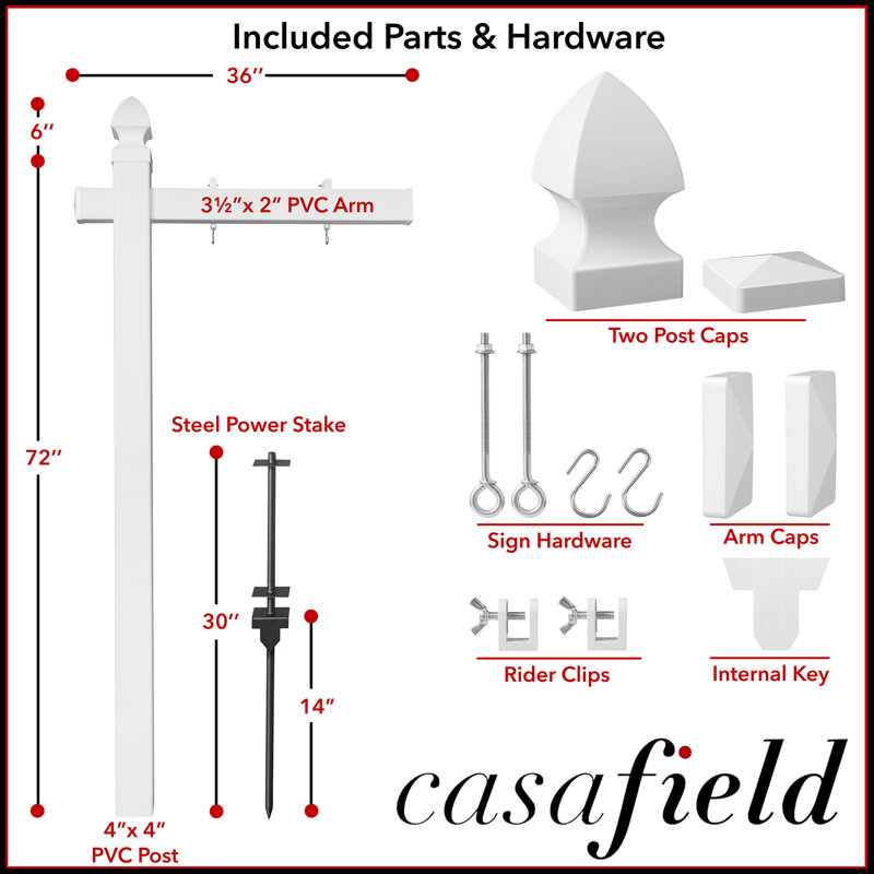 Casafield Real Estate Sign Post for Open House and Yard Sale Signs with Flat Cap and Gothic Cap Options - Vinyl PVC - White - 2 Pack