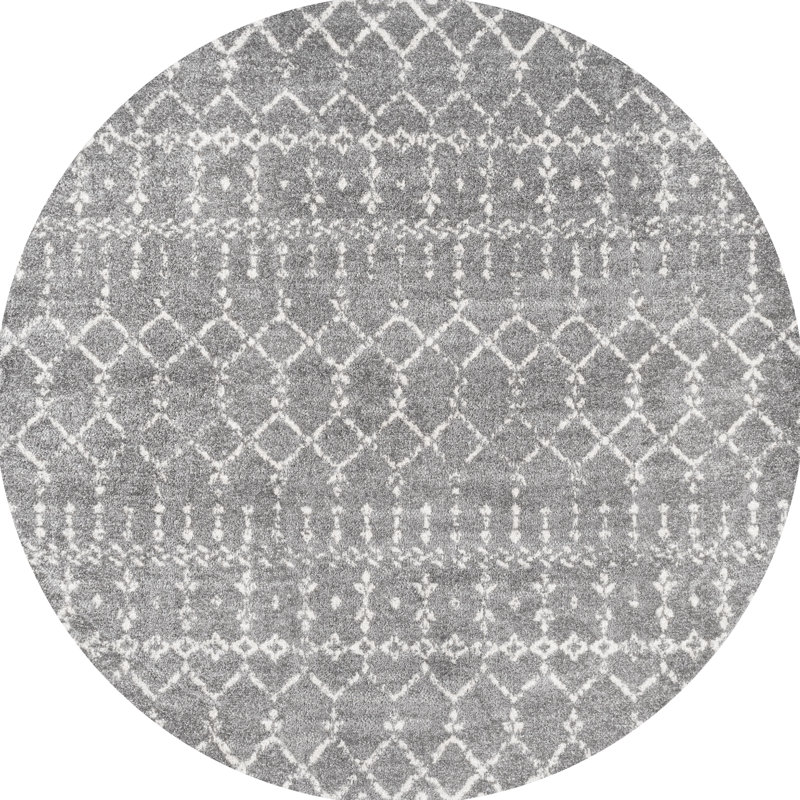 Kateshia Moroccan HYPE Boho Vintage Diamond Gray/Ivory Rug, Round 5'