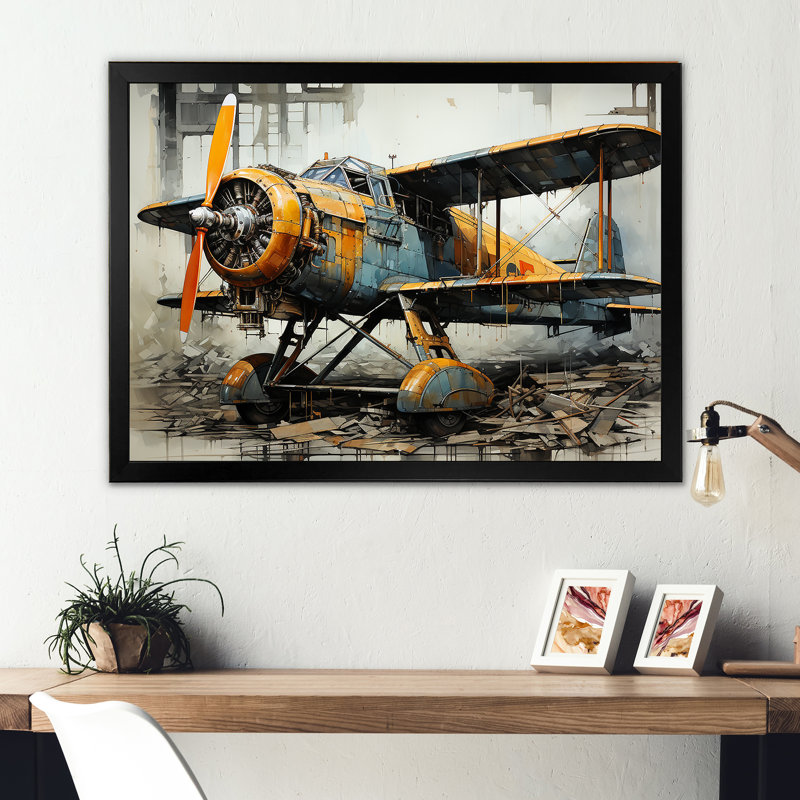 «Industrial Plane Essence» - Art mural sur toile, Cadre photo noir simple, H 34 po x l 44 po x P 1,5 po