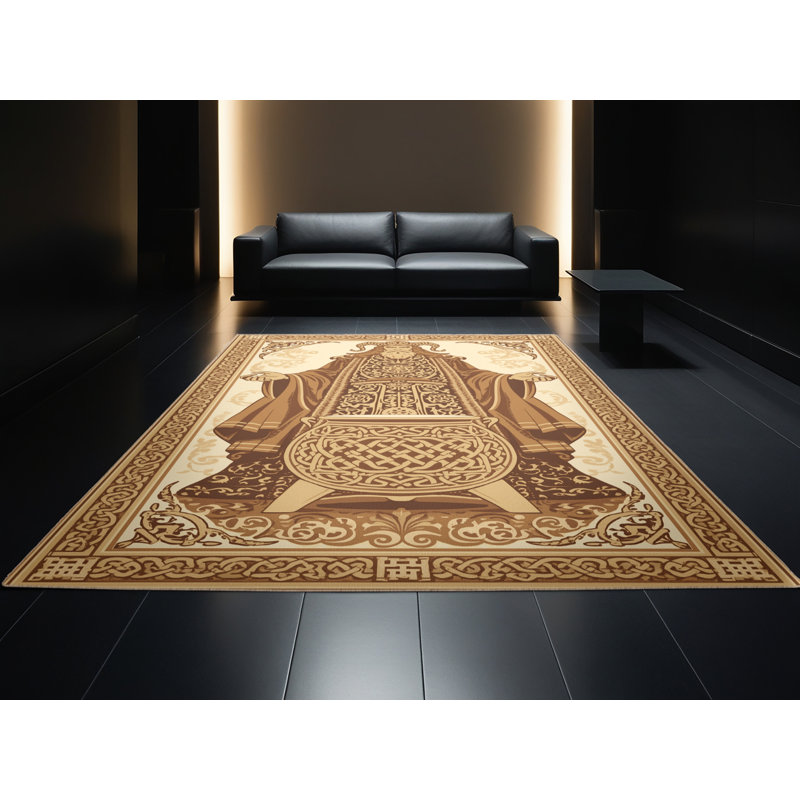 Tapis oriental doux en peluche moelleux de style oriental traditionnel beige Oreland Dagda, 7 x 9