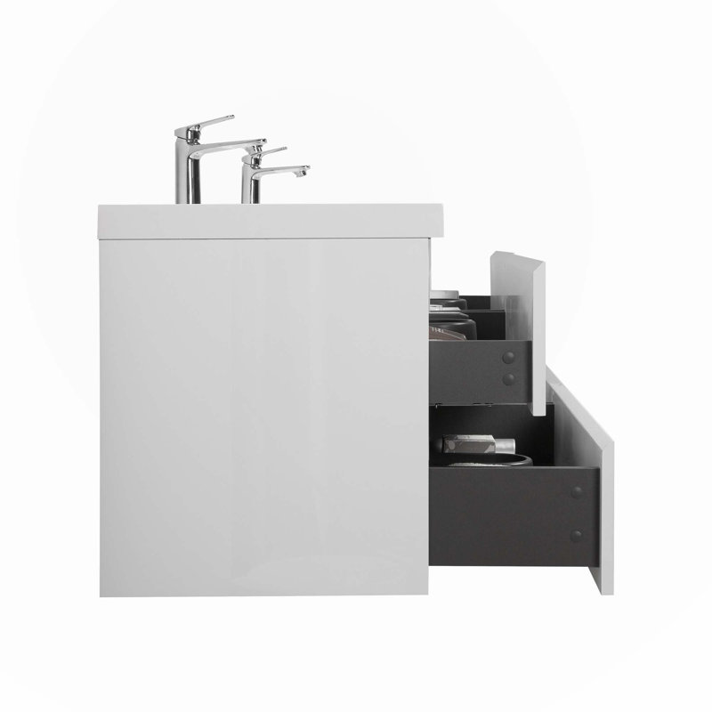 Meuble-lavabo double 70,00 po avec plateau en résine Deuntay