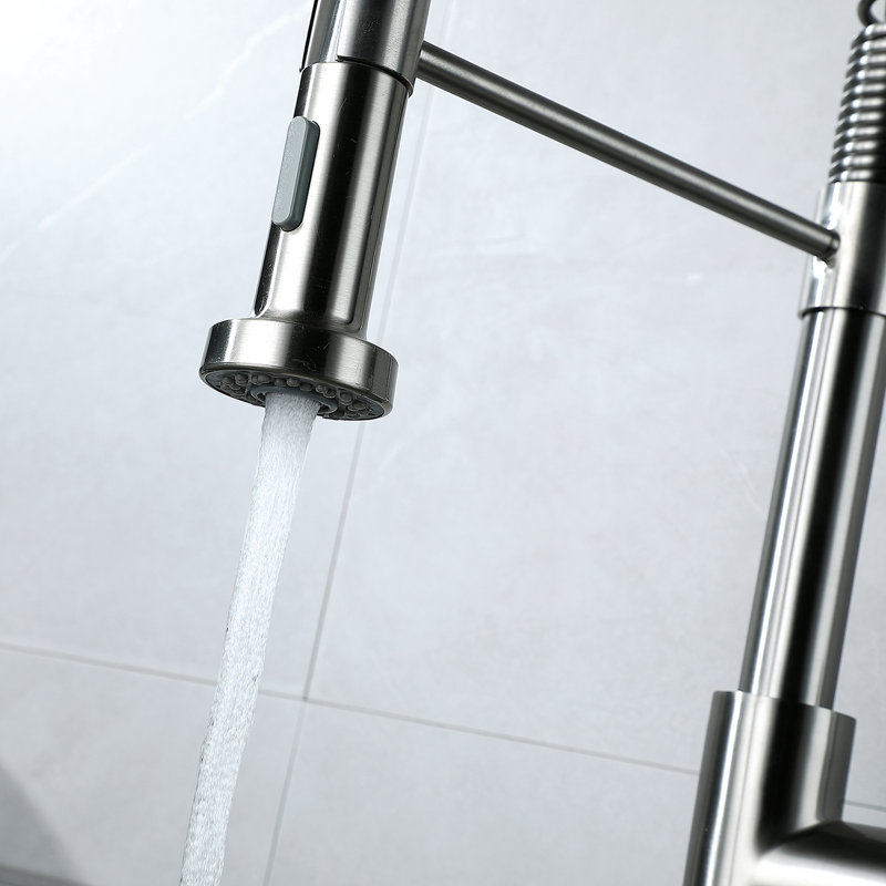 Single Handle Pull Down For Kitchen Sink In Brushed Nickel - 360 Degree Spout Swivel, Adjustable Water Supply Volume Adjustment Nickel, Rotating Spout, Output Intensity