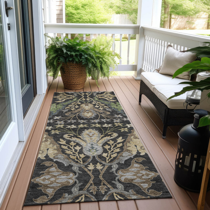 Tapis intérieur / extérieur noir Alfreda , 2'3" x 7'6"