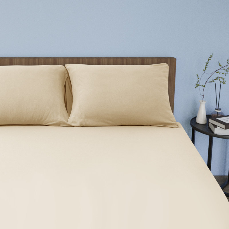 Sheet Set Ultra Soft Jersey Knit Sheet Set Deep Pocket, Full, Beige