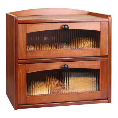 Boîte à pain pour le comptoir de cuisine double couche, grand récipient de rangement en bois de ferme en bois massif avec fenêtre en acrylique, bac de rangement pour porte-pain pour pain et garde-manger maison