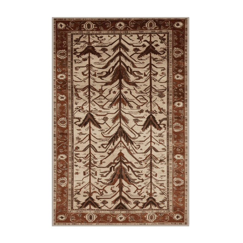 Machine Washable Persian Brown Area Rug, Rectangle 7' x 9'
