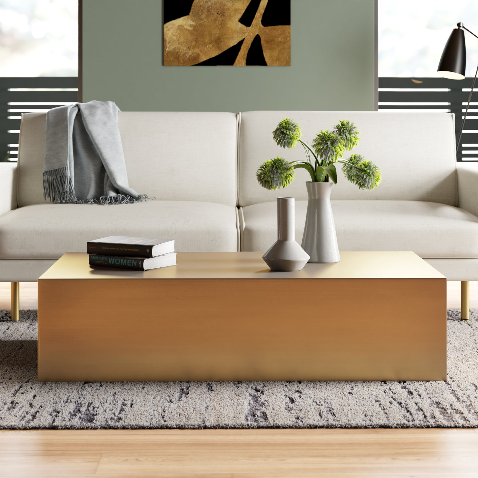 Everson Single Coffee Table, Brass