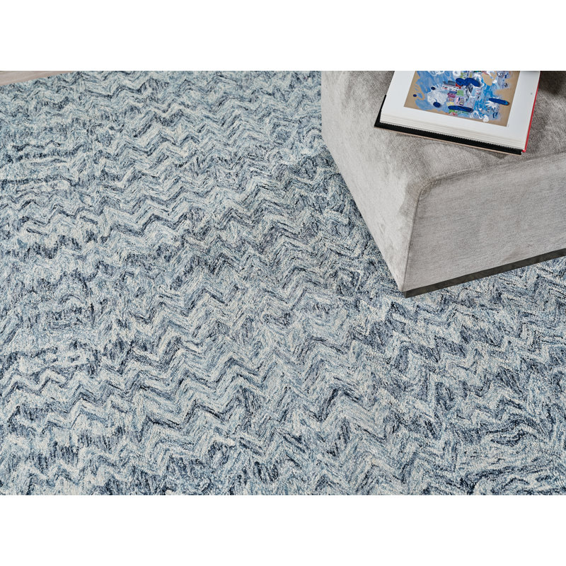 Veneta Hand Tufted Wool Area Rug in Blue, Rectangle 8' x 10'