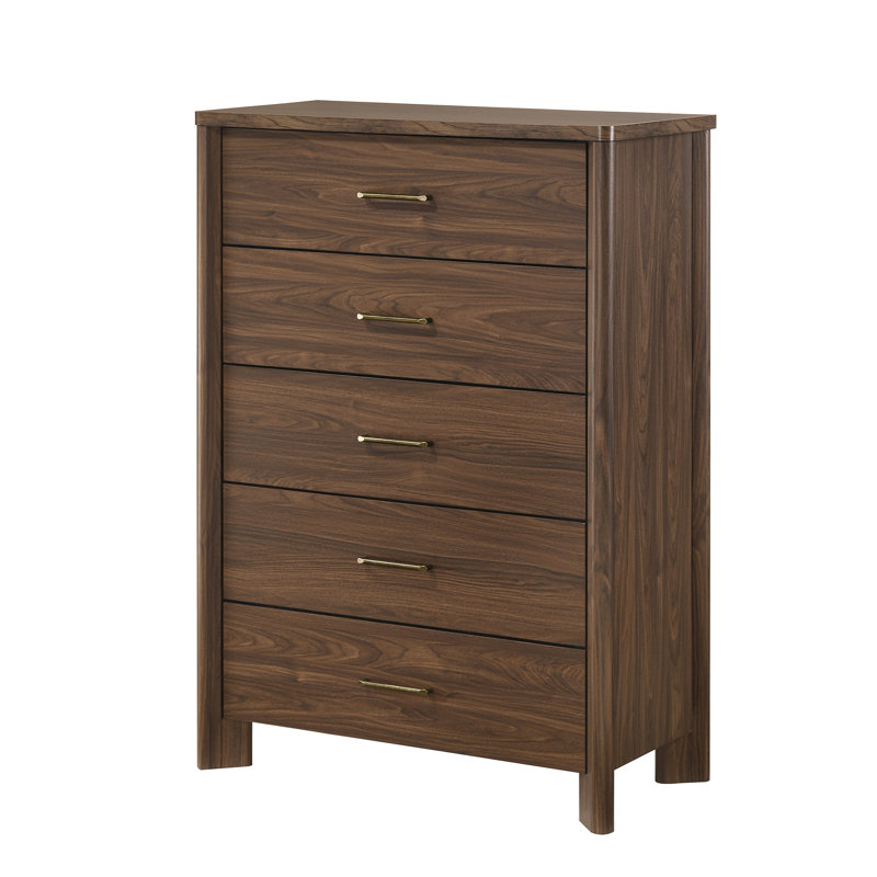 Ensemble de chambre à coucher 5 pièces Mid-Century, 5 Pcs: Bed, Nightstand, Dresser, Chest, Mirror, King
