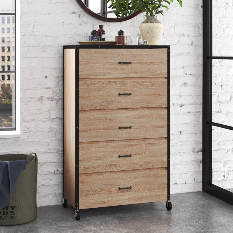 Commode à 5 tiroirs Muskego, Brun chêne vieilli clair