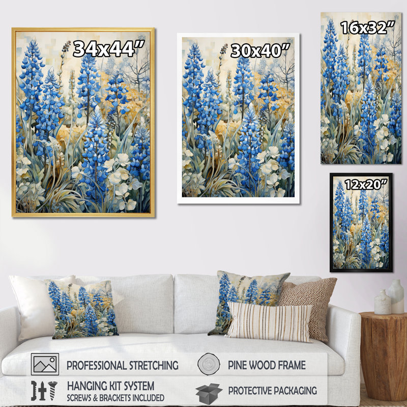 "Blue Bonnets Meadow Simplicity I", reproduction d'art sur toile, Blanc, H 40 po x l 30 po x P 1,5 po