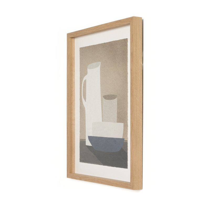 Jug and Bowls Sepia Framed Print in Oak Wood