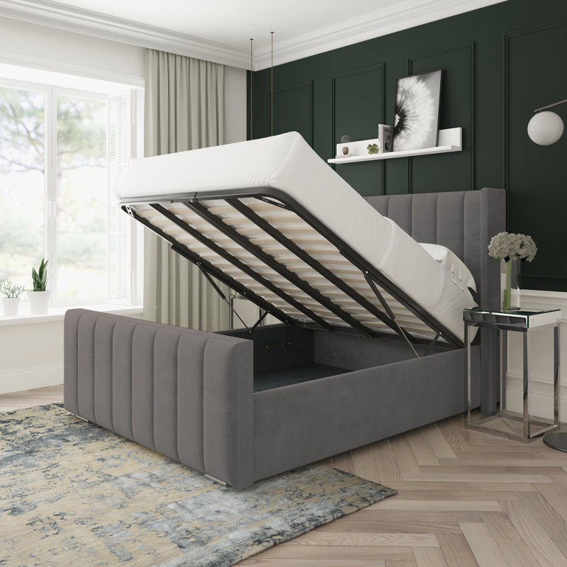 Willow Naples Velvet Upholstered Ottoman Bed Frame, Small Double (4'), Slate