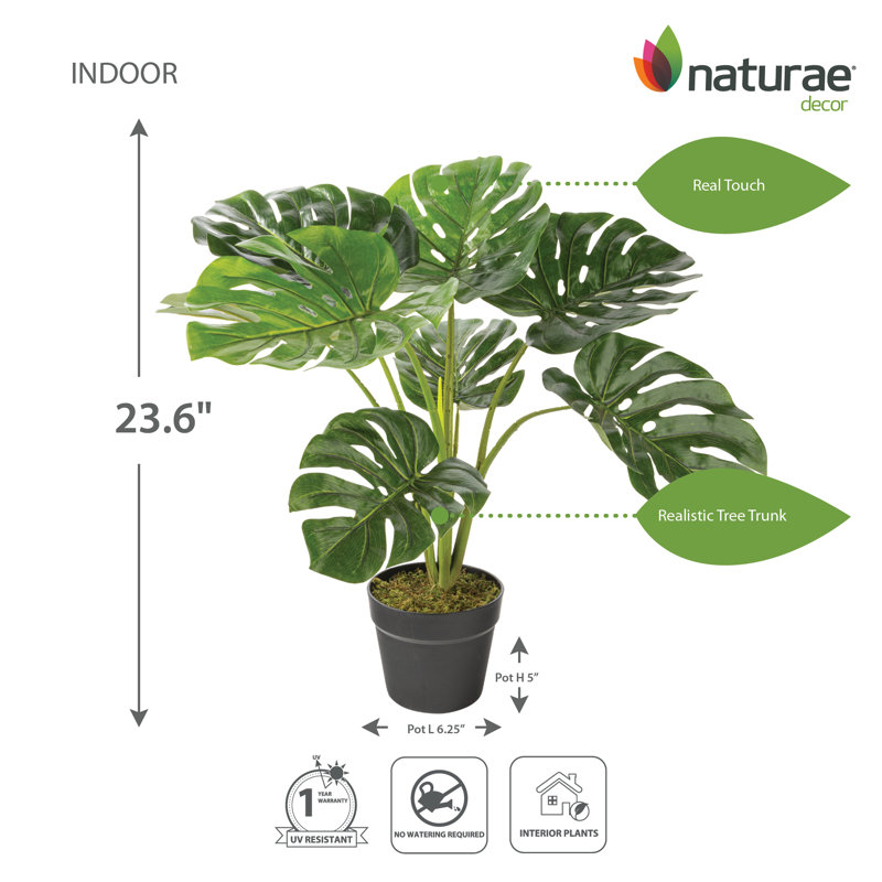 Faux Philodendron Plant in Pot, 23.62" H x 28" W x 28" D