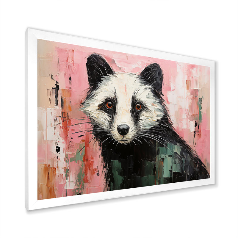 «Playful Black Skunk On» - Art mural animal Skunk, Cadre de coin blanc fermé, H 12 po x l 20 po x P 1 po