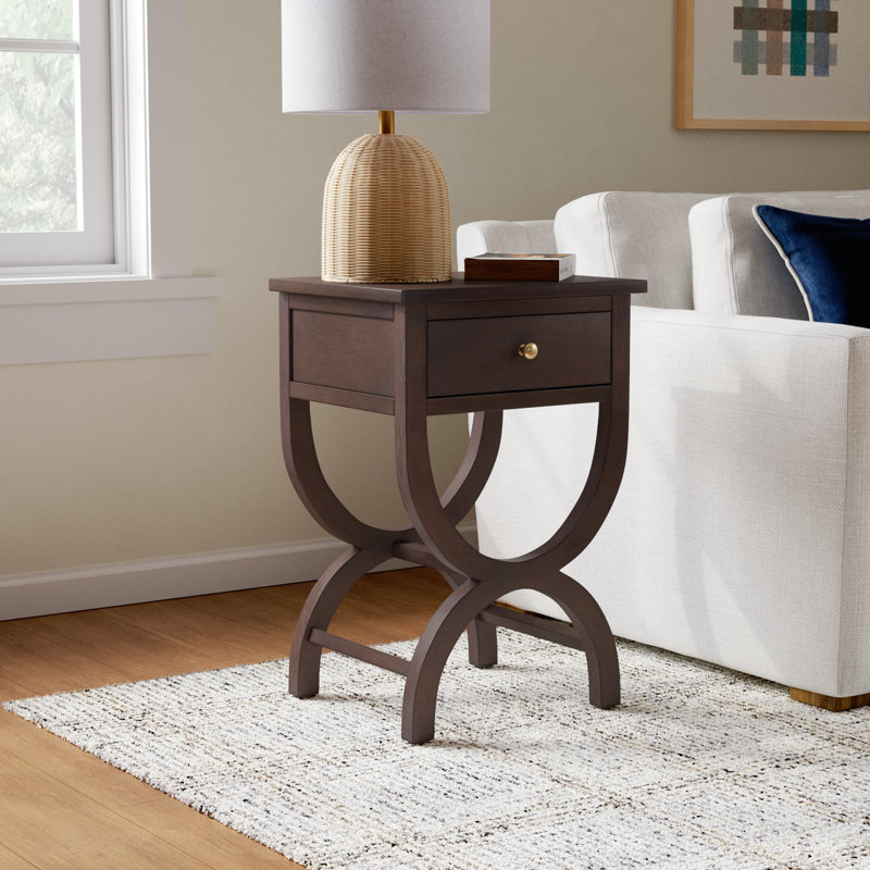 Floris Solid Wood End Table with Storage, Walnut