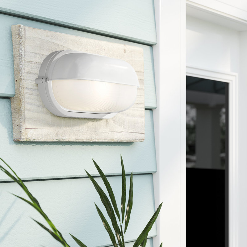 Yockey - Wet Location Bulkhead - Frosted Glass Shade - Replaceable LED, White