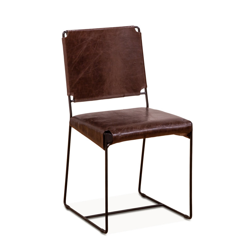 New York Upholstered Dining Chair, Leather Chocolate