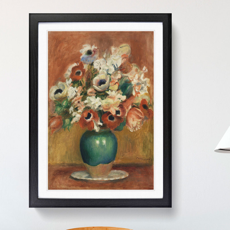 Bouquet of Flowers Vol.3 by Pierre-Auguste Renoir - Picture Frame Painting, 36cm H x 27cm W x 2cm D, Black