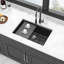 Évier de cuisine 28 pouces par 19 comptoir en quartz noir, matériau haut de gamme, surface lisse, élimine les vibrations, avec grille de séchage et grille inférieure noire, composite de 28 po x 19 po