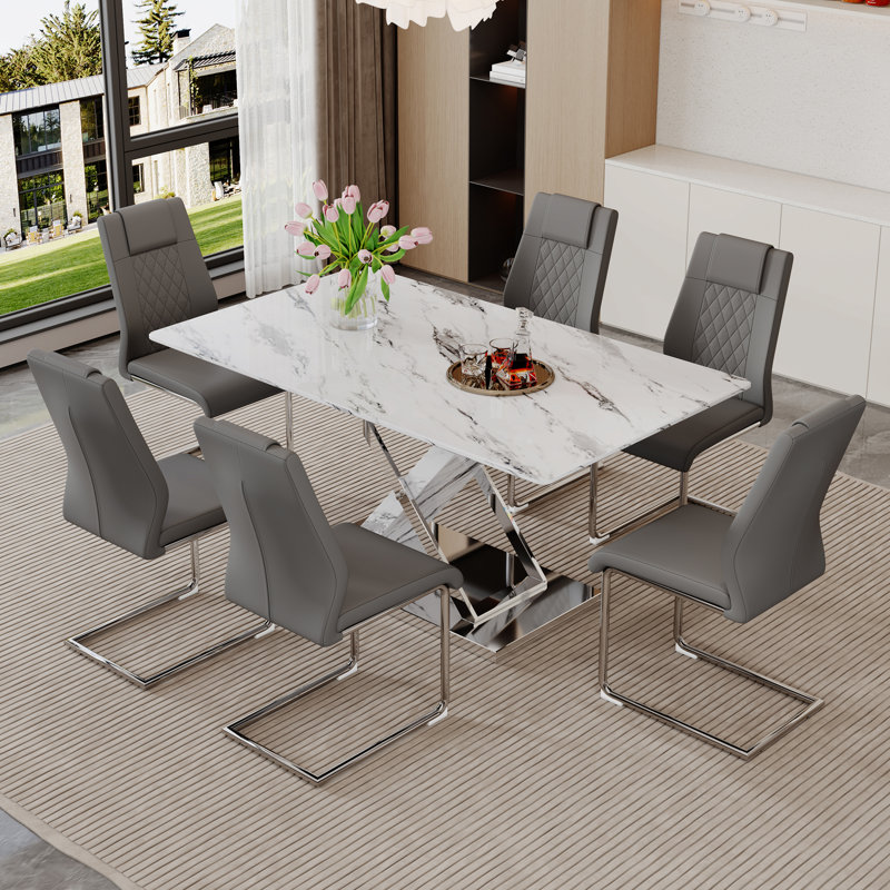 Ensemble de salle à manger rectangulaire L 63 po x l 37 po Lenorris, Gris