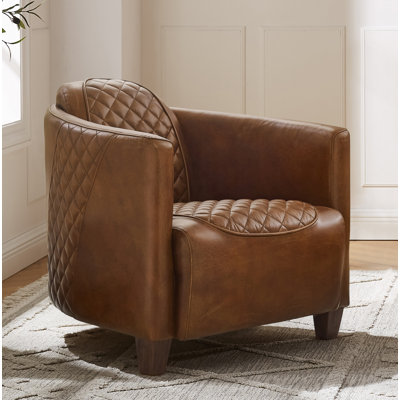 Paynesville Tufted Genuine Leather Upholstered Accent Arm Barrel Chair