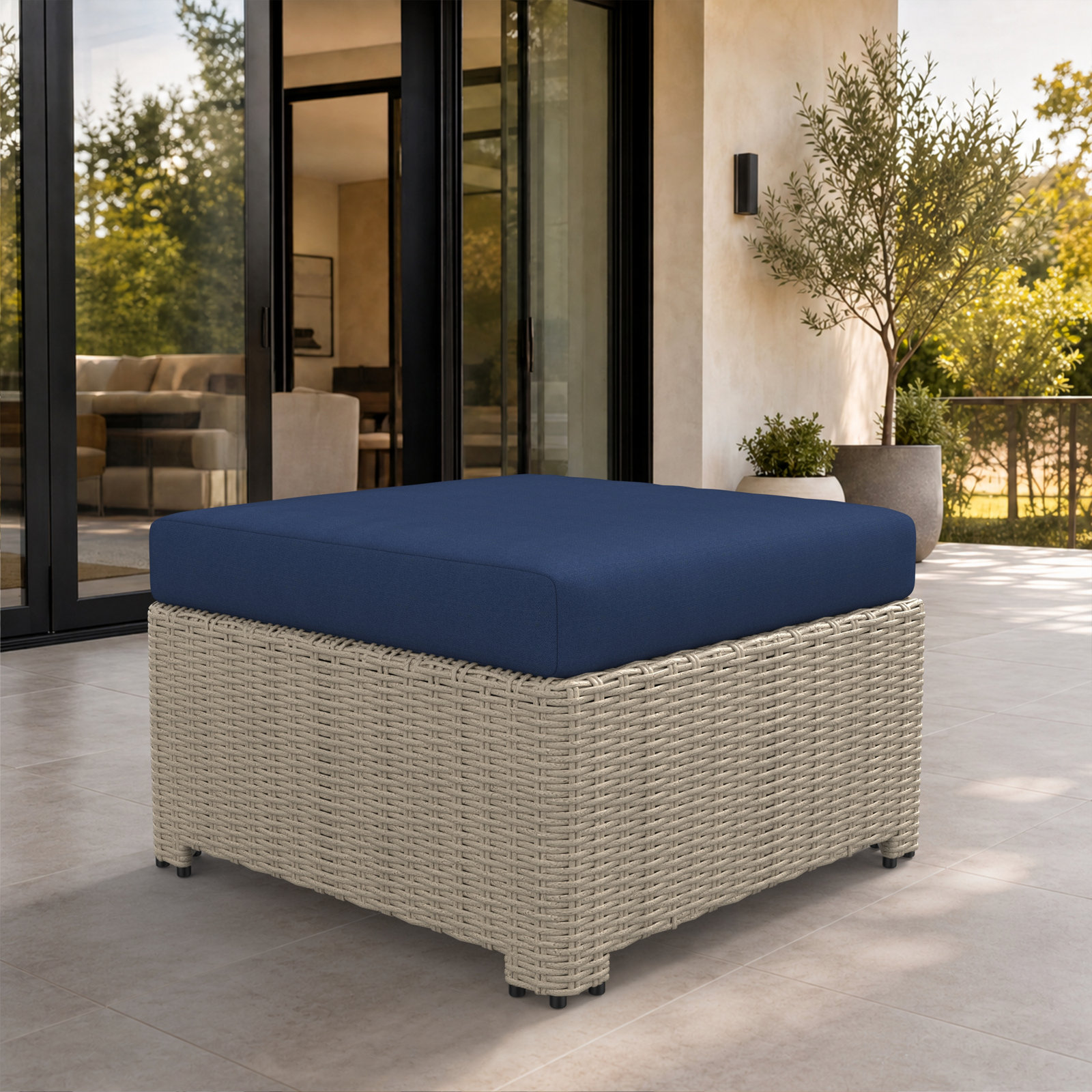 Henri Sunbrella® Patio Ottoman, Sunbrella® Canvas Navy
