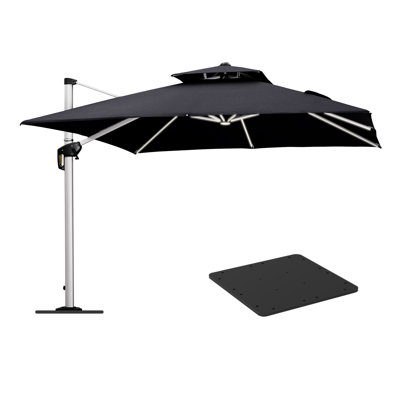 Retonia 10Ft. Double Top Deluxe Square Patio Umbrella With Steel Plate Base,Black