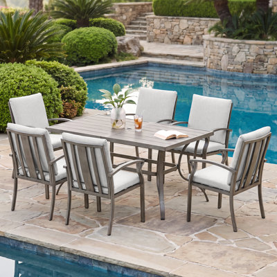 Seehill 7-Piece Outdoor Patio Dining Set, Aluminum Patio Dining Set With 2.2" Umbrella Hole, Outdoor Table And Chairs With Cushions, Patio Furniture Sets For Lawn, Garden, Backyard