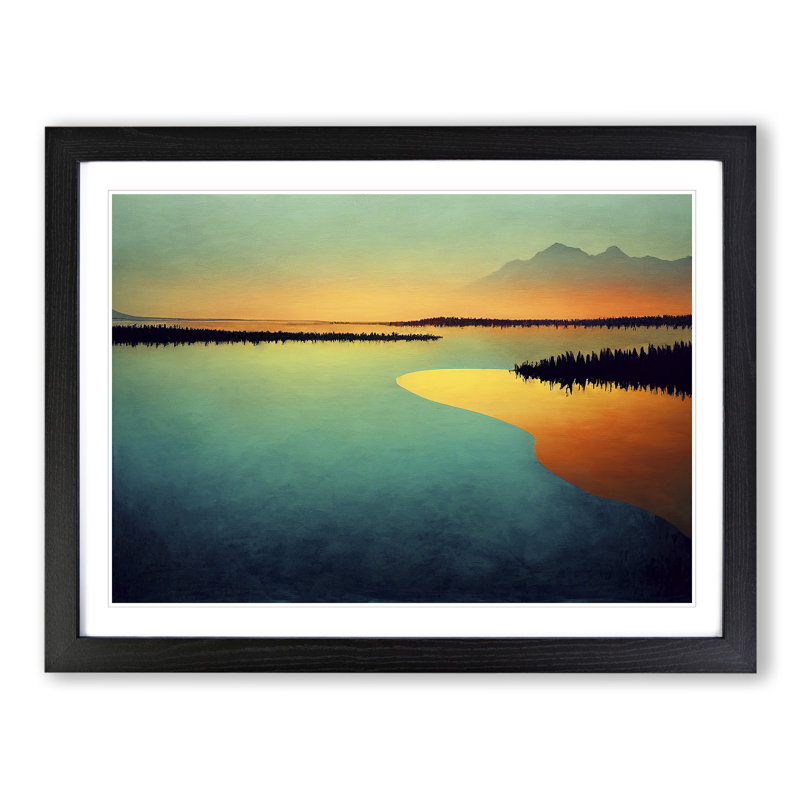 XH1022-6116X Modern Lake Mountains Vol.1 - Single Picture Frame Print, 46cm H x 64cm W x 2cm D, Black