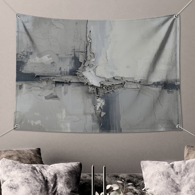 Tapisserie murale texturée abstraite grise texturée, H 50 po x l 60 po avec 4 œillets