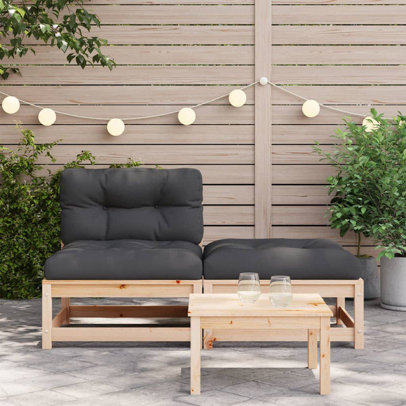 Ophelia & Co. Patio Sofa Armless With Cushions And Footstool, Natural Pine, Anthracite