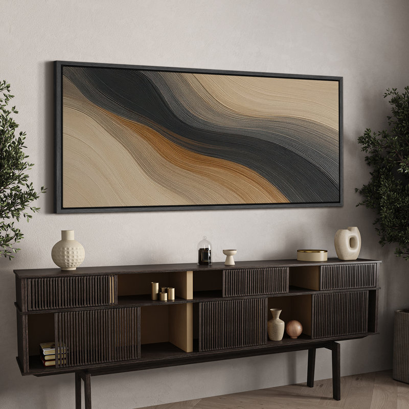 Large Framed Canvas Print Wall Art - Neutral Abstract Print for Minimalist Modern Wall Decor, 30" H x 60" W, Black