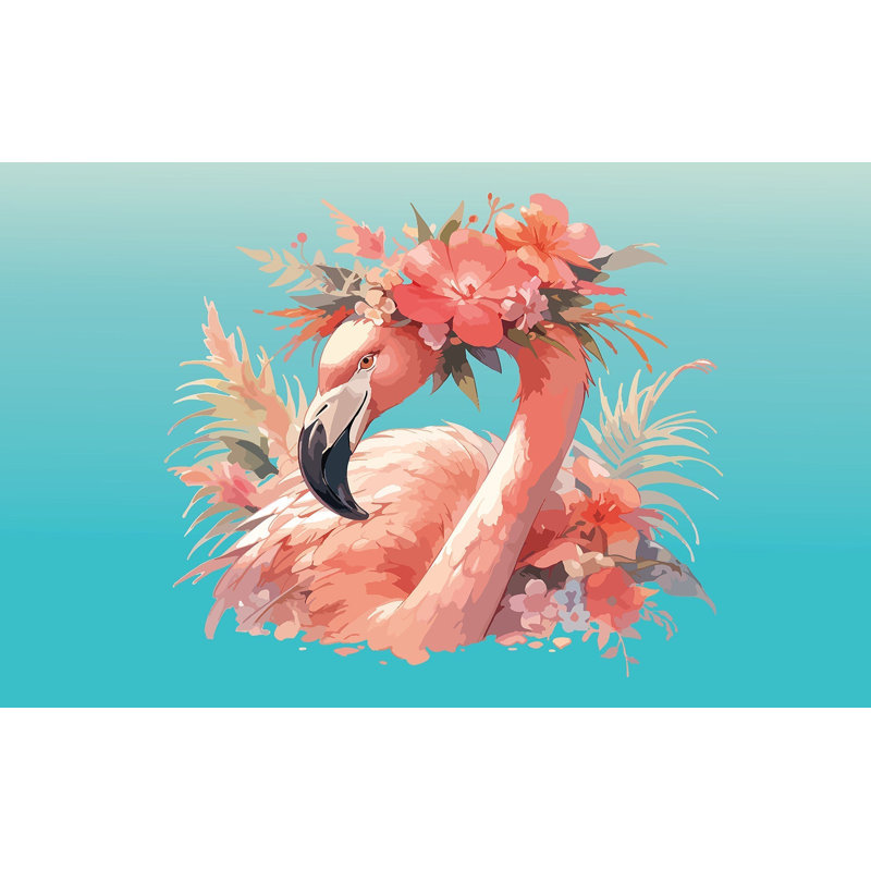 Murale pelez et collez de qualité supérieure - Flamant rose floral, L 108 po x l 150 po