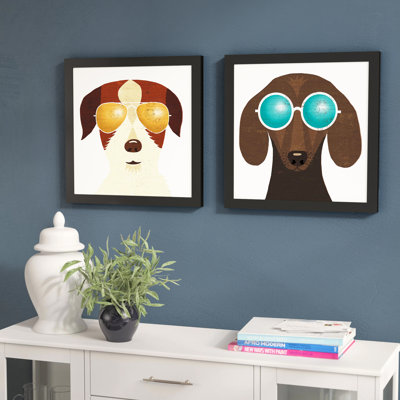 «Beach Bums Terrier & Dachshund I», ensemble de 2 reproductions d'art sur papier encadrées