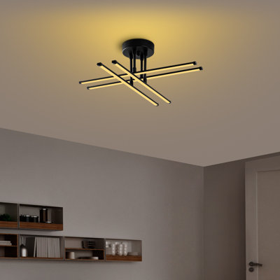 Modern Industrial Chandelier, Black Metal Body, 24 x 8.7 x 24 inches | SMD LED 28W 3000K | Stylish Lighting for Home & Office, Durable Construction with 16-inch Base Plate | Perfect for Contemporary Spaces