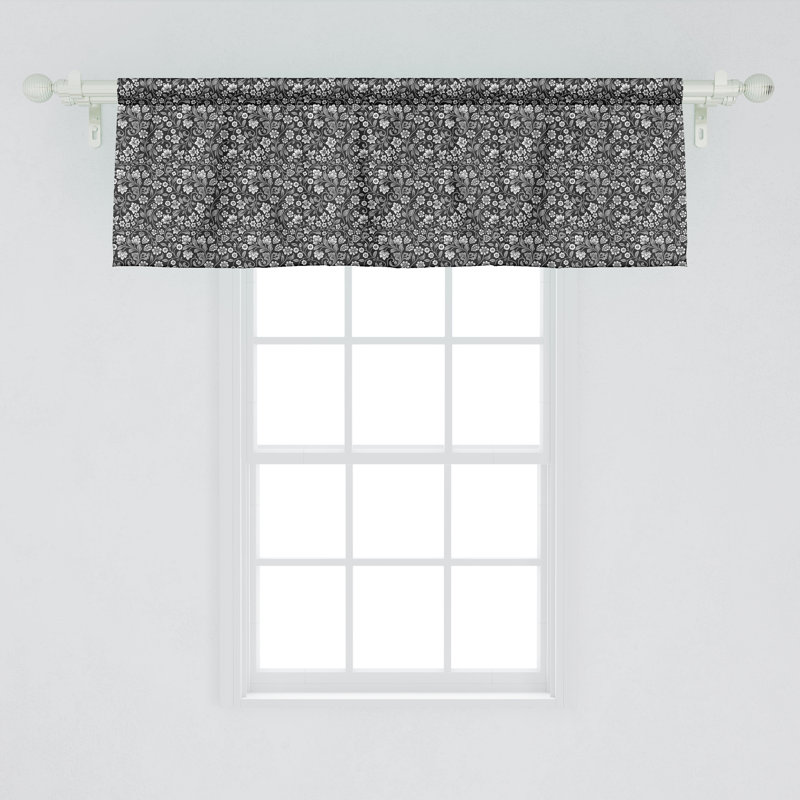 Black and Grey Floral Satin Rod Pocket Valance Set