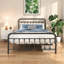 Structure de lit double en métal de style victorien pour chambre à coucher avec rangement sous le lit, ton noir, aucun sommier tapissier requis